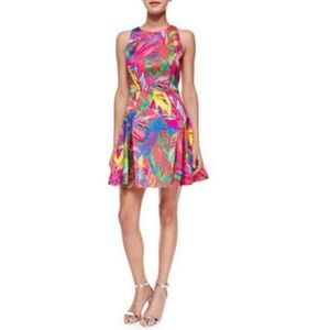Milly Neon Tropical Mini Dress Women's Size 0 Fit & Flare Vibrant Vacation New